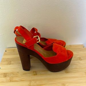 Orange/red Dolce Vita wood platform sandal, 6.